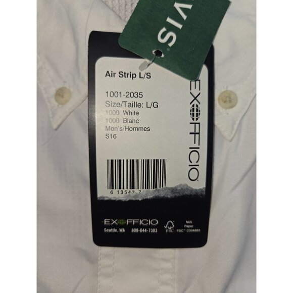 ExOfficio Mens Air Strip L/S Shirt Large White UPF 30 Sun Protection Roll-Up NWT - Picture 4 of 9